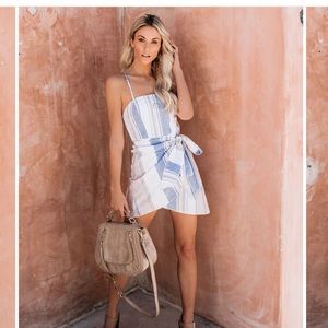 Vici sundae striped cotton blend wrap dress